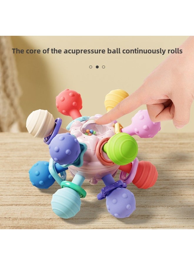 Manhattan Atomic Ball Baby Toy 0-1 Year Old Puzzle Early Education Baby 3 To 6 Months Grasp Training 4 Grinding Gum-Color:Manhattan Soft Rubber Ball Pink 【transparent Boxed Anti-lost Rope】】