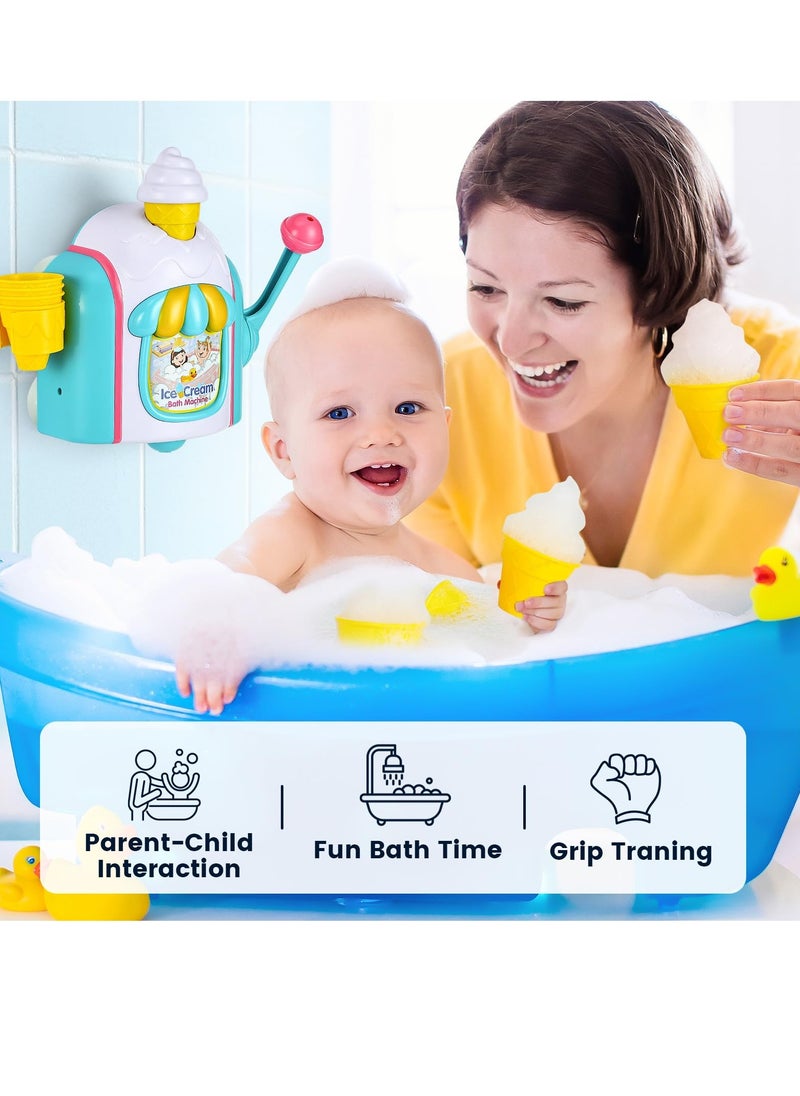 Bath Toys for Toddlers Ages 3-5, Ice Cream Foam Maker Bathtub Toy with Hooks, Bathtub Bubble Machine Pretend Cake Play Set for Kids Boys Girls 3-5 Years Old