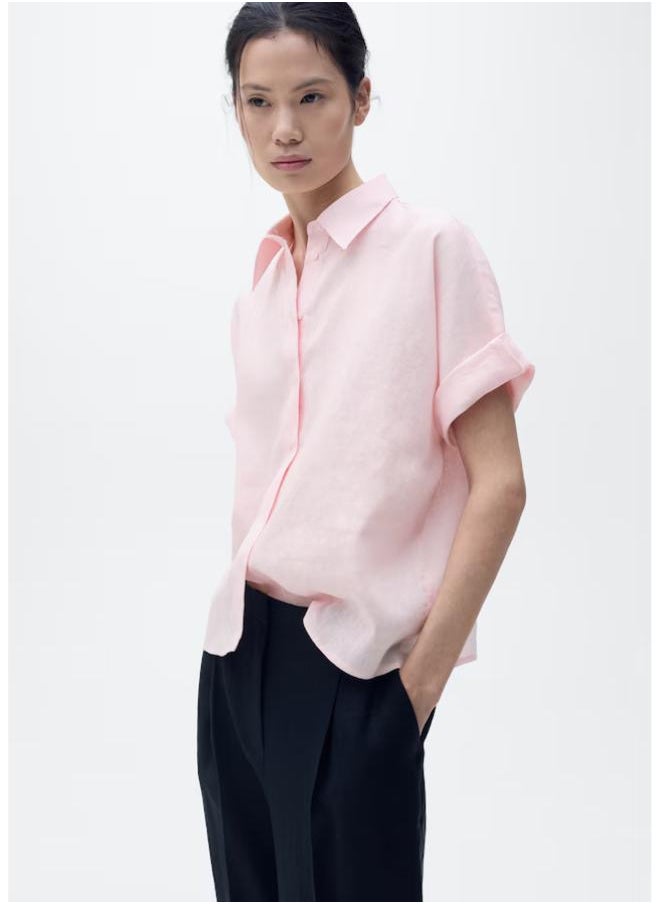 Short Sleeve Linen-Blend Shirt