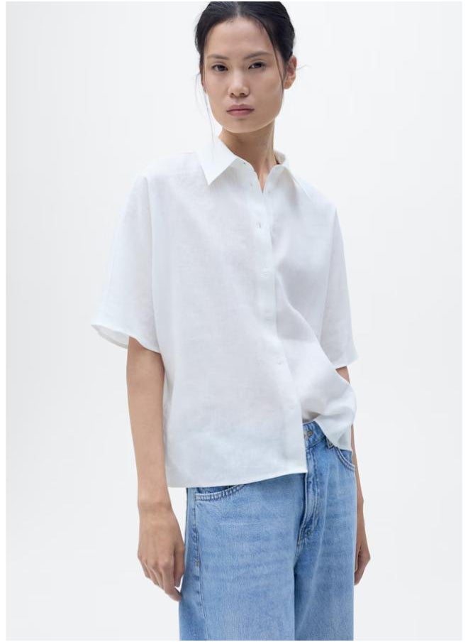 Short Sleeve Linen-Blend Shirt