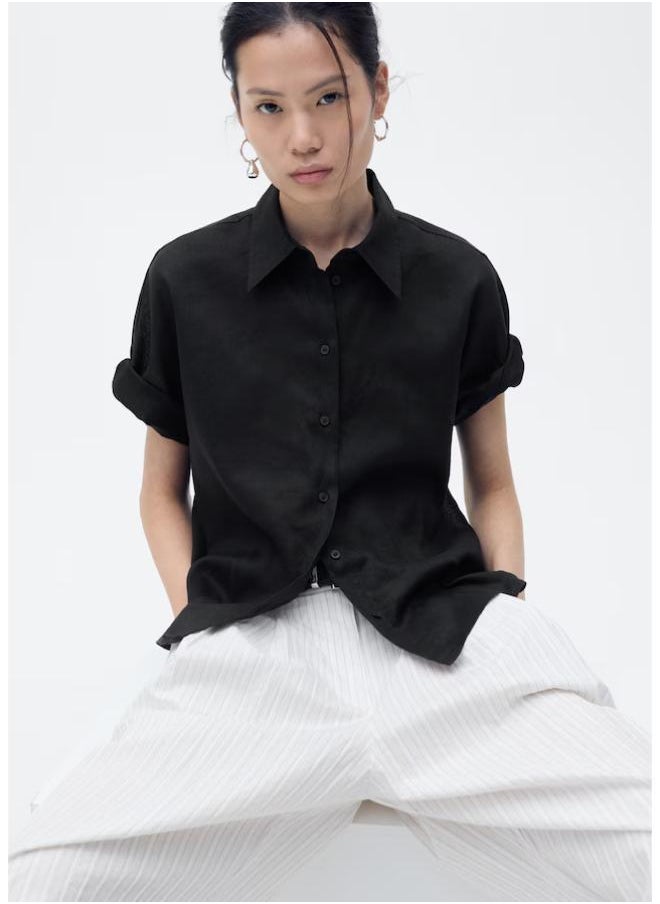 Short Sleeve Linen-Blend Shirt