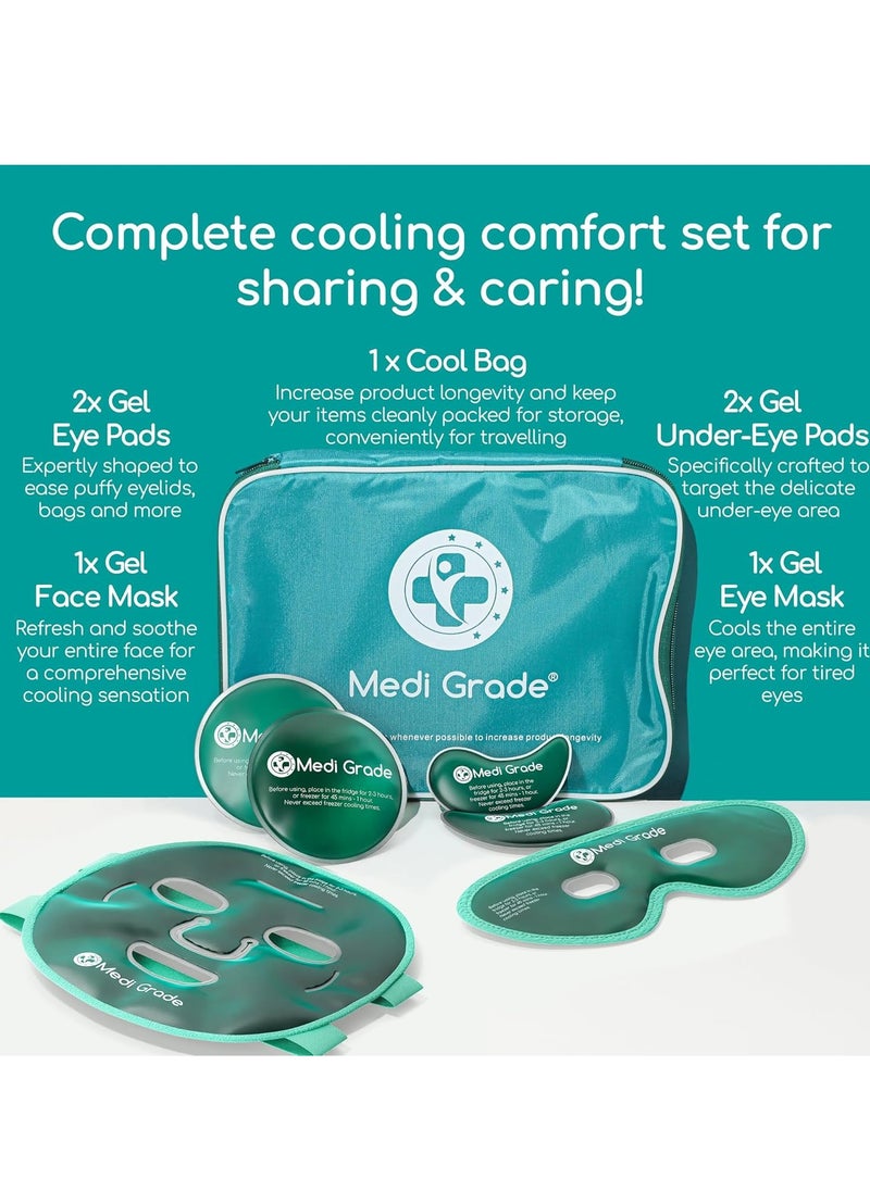 Medi Grade Cooling Ice Face Mask and Cooling Eye Mask for Puffy Eyes & Migraine Relief - Self Care Face Ice Pack with ChillGel Face Ice Mask Technology - Cooling Face Mask, Eye Pads and Bag