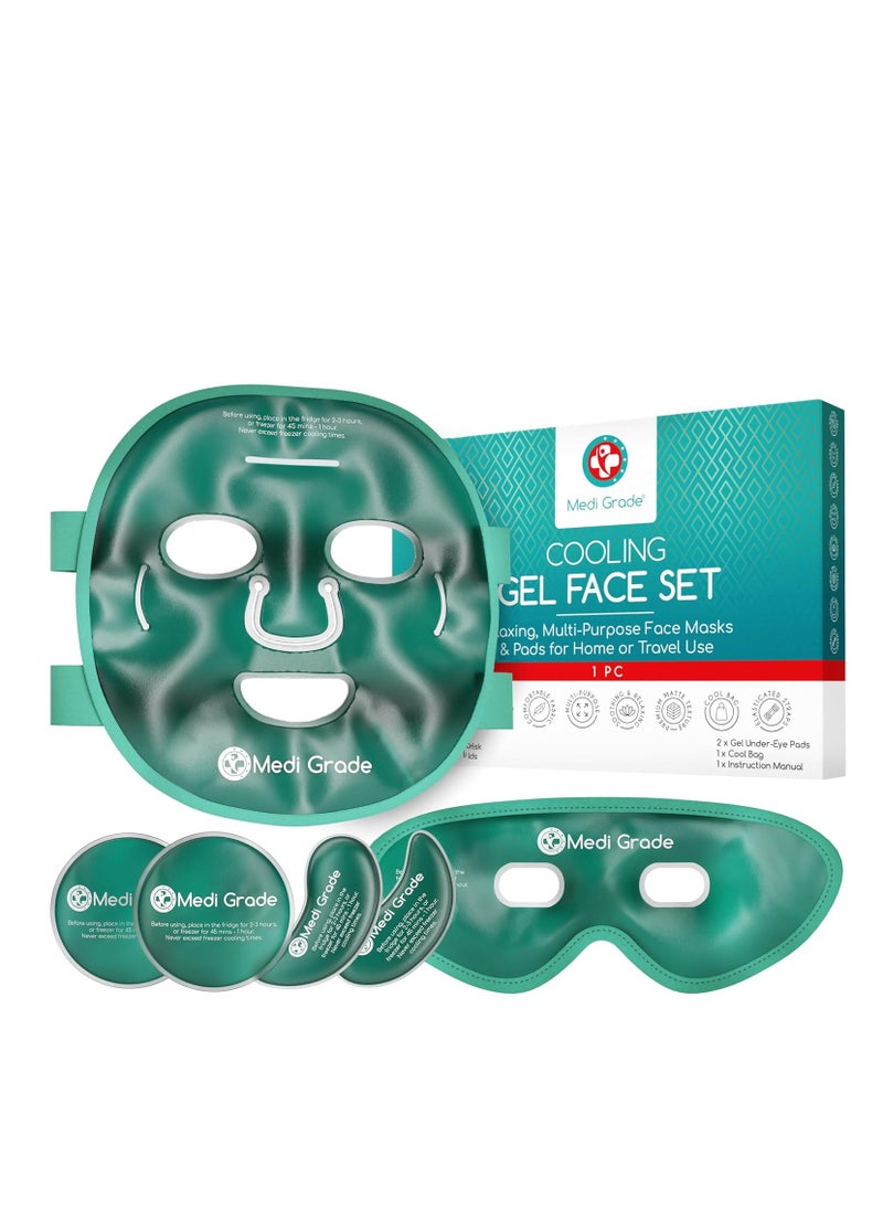 Medi Grade Cooling Ice Face Mask and Cooling Eye Mask for Puffy Eyes & Migraine Relief - Self Care Face Ice Pack with ChillGel Face Ice Mask Technology - Cooling Face Mask, Eye Pads and Bag
