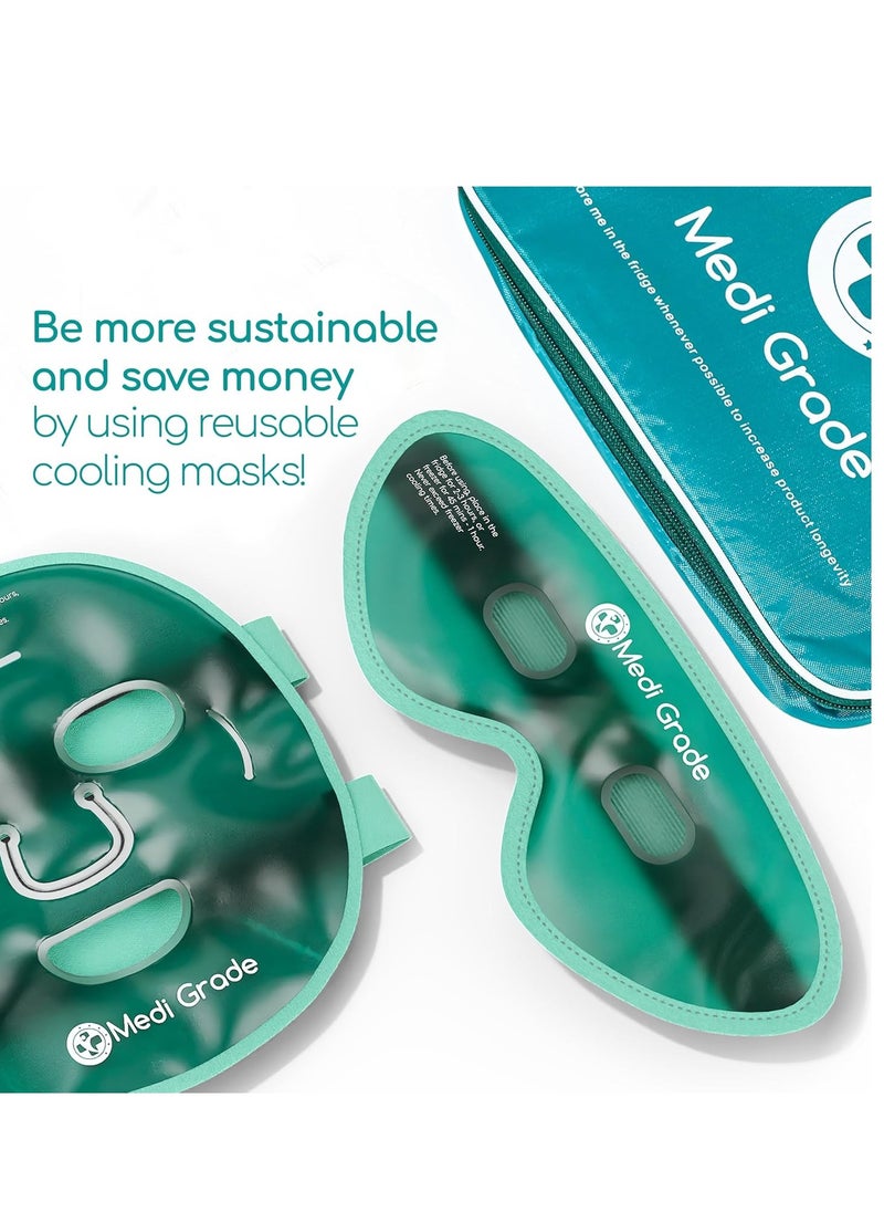 Medi Grade Cooling Ice Face Mask and Cooling Eye Mask for Puffy Eyes & Migraine Relief - Self Care Face Ice Pack with ChillGel Face Ice Mask Technology - Cooling Face Mask, Eye Pads and Bag