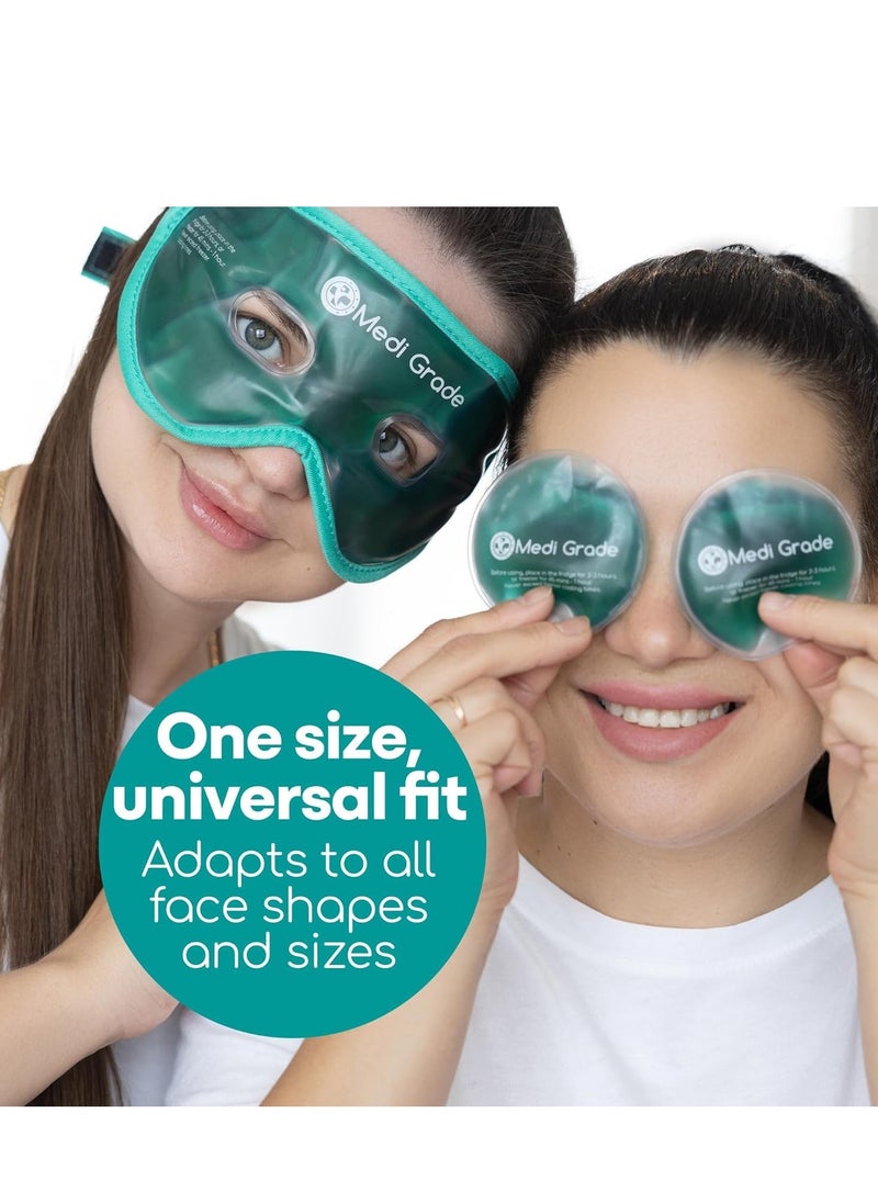 Medi Grade Cooling Ice Face Mask and Cooling Eye Mask for Puffy Eyes & Migraine Relief - Self Care Face Ice Pack with ChillGel Face Ice Mask Technology - Cooling Face Mask, Eye Pads and Bag