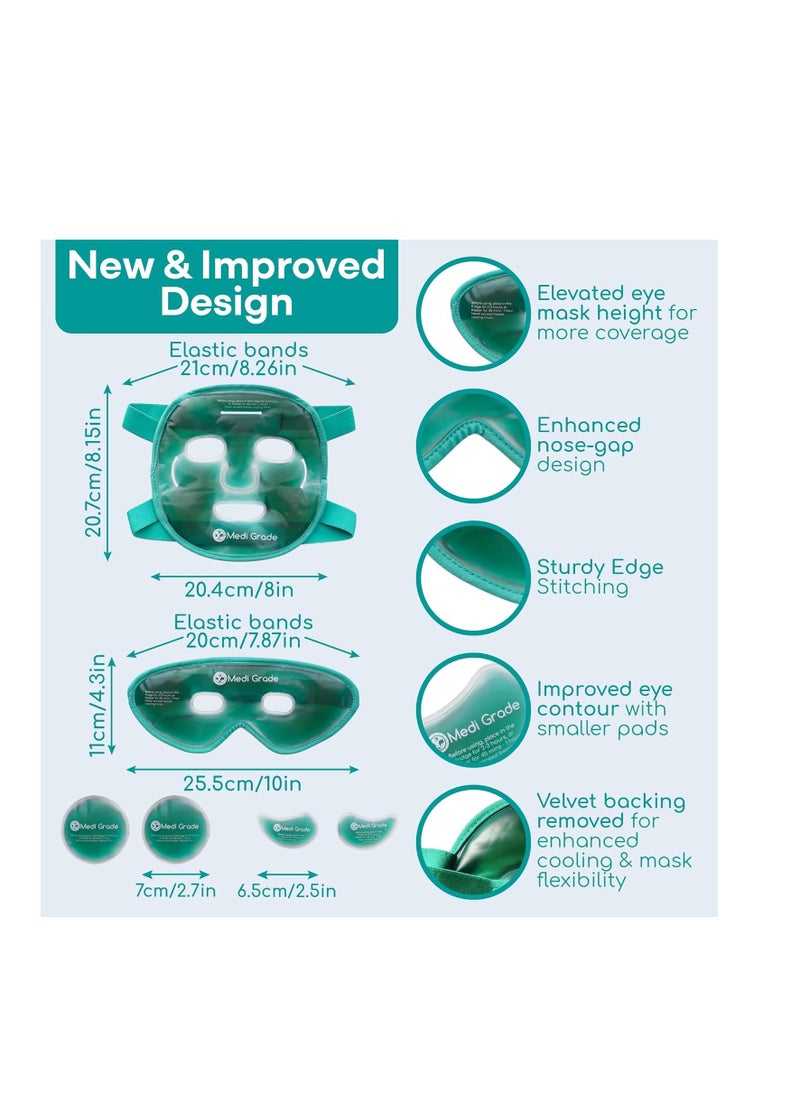 Medi Grade Cooling Ice Face Mask and Cooling Eye Mask for Puffy Eyes & Migraine Relief - Self Care Face Ice Pack with ChillGel Face Ice Mask Technology - Cooling Face Mask, Eye Pads and Bag
