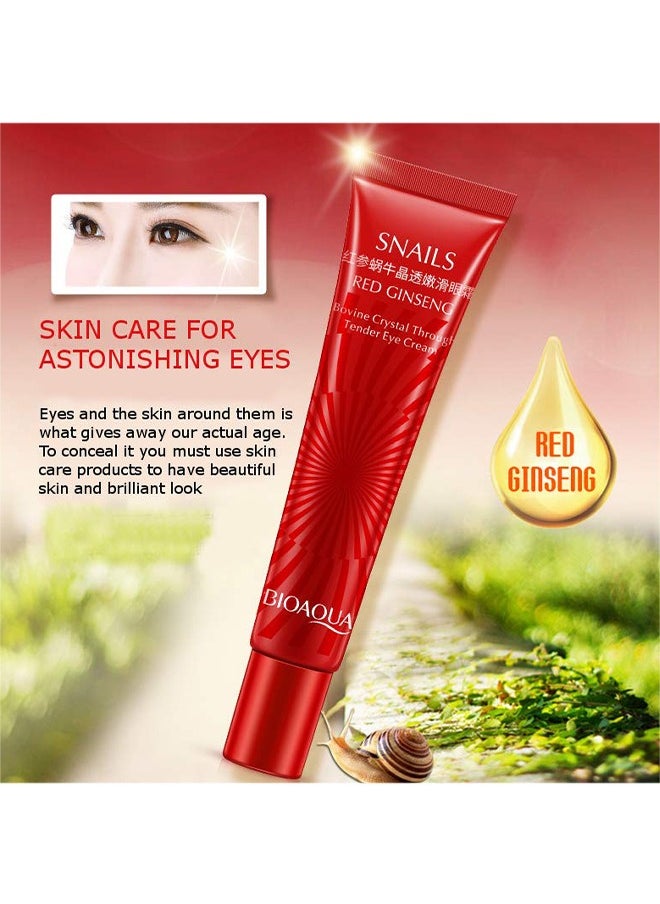Red Ginseng Snails Eye Cream, Snails Bovine Crystal Through Tender Soft Skin Hydrating and Moisturising Effect Care for Skin Blooming Eyes Tight Firmer Gently Cleans Removes Dirt Oil 20g