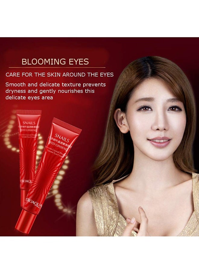 Red Ginseng Snails Eye Cream, Snails Bovine Crystal Through Tender Soft Skin Hydrating and Moisturising Effect Care for Skin Blooming Eyes Tight Firmer Gently Cleans Removes Dirt Oil 20g