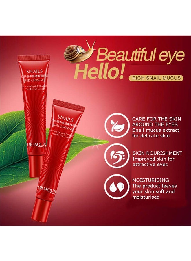 Red Ginseng Snails Eye Cream, Snails Bovine Crystal Through Tender Soft Skin Hydrating and Moisturising Effect Care for Skin Blooming Eyes Tight Firmer Gently Cleans Removes Dirt Oil 20g