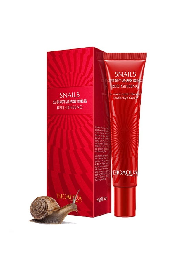 Red Ginseng Snails Eye Cream, Snails Bovine Crystal Through Tender Soft Skin Hydrating and Moisturising Effect Care for Skin Blooming Eyes Tight Firmer Gently Cleans Removes Dirt Oil 20g