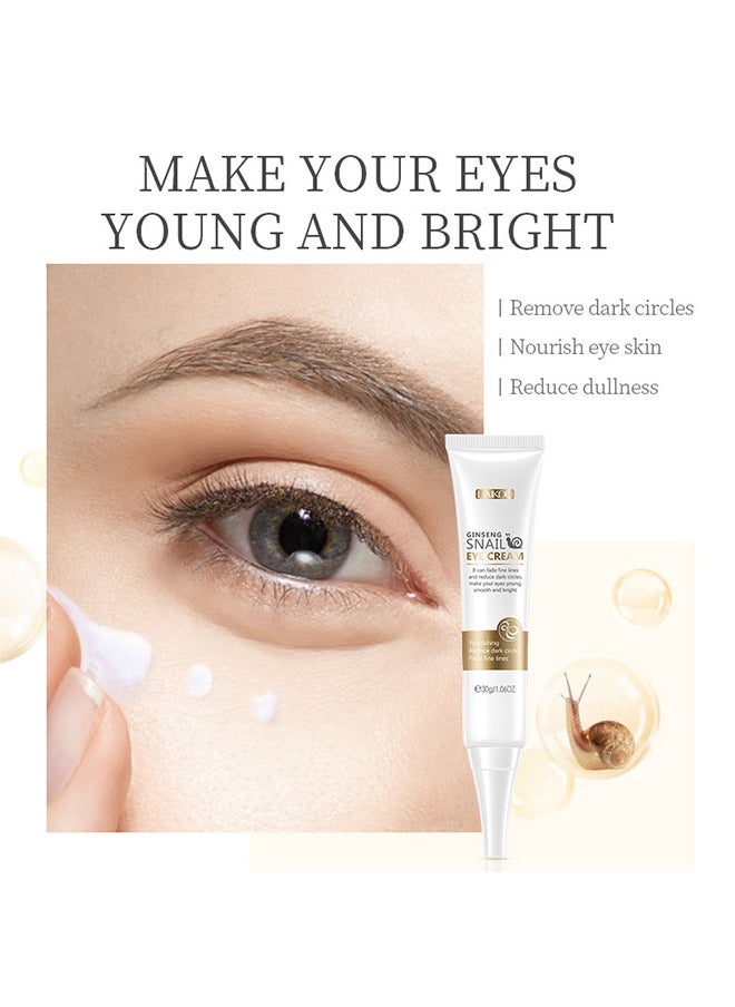Ginseng Snail Eye Cream,Remove Dark Circle Anti-Aging Repair Eye Serum,Hydrating and Moisturising Effect Care for Skin Blooming Eyes Tight Firmer Gently Cleans Removes Dirt Oil 30g