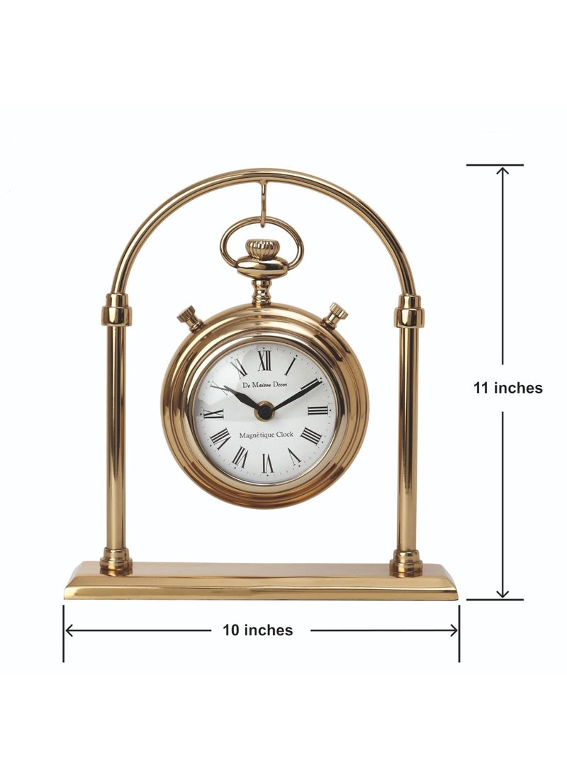 Decor de Maison Handcrafted Archway Time Piece Gold Colour Aesthetic Table Clock for Office Desk Centre Table Living Room Dining Room Bedroom 11 inches Height