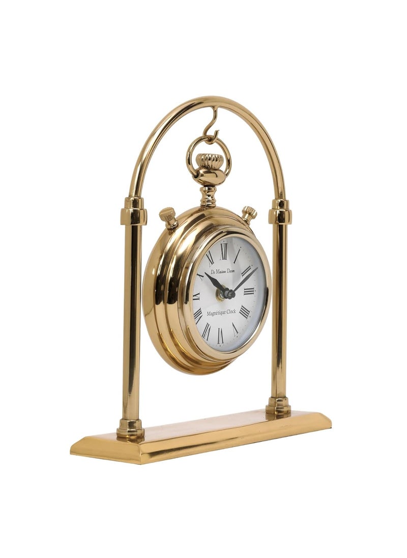 Decor de Maison Handcrafted Archway Time Piece Gold Colour Aesthetic Table Clock for Office Desk Centre Table Living Room Dining Room Bedroom 11 inches Height