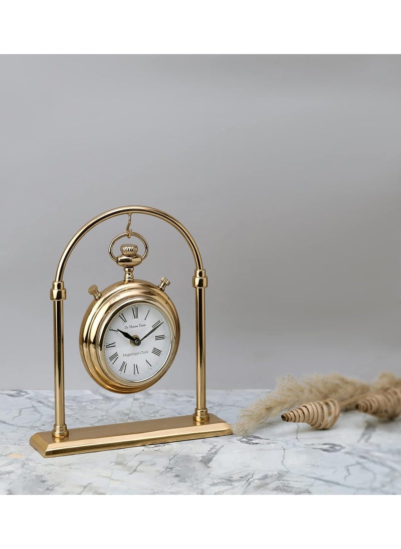 Decor de Maison Handcrafted Archway Time Piece Gold Colour Aesthetic Table Clock for Office Desk Centre Table Living Room Dining Room Bedroom 11 inches Height