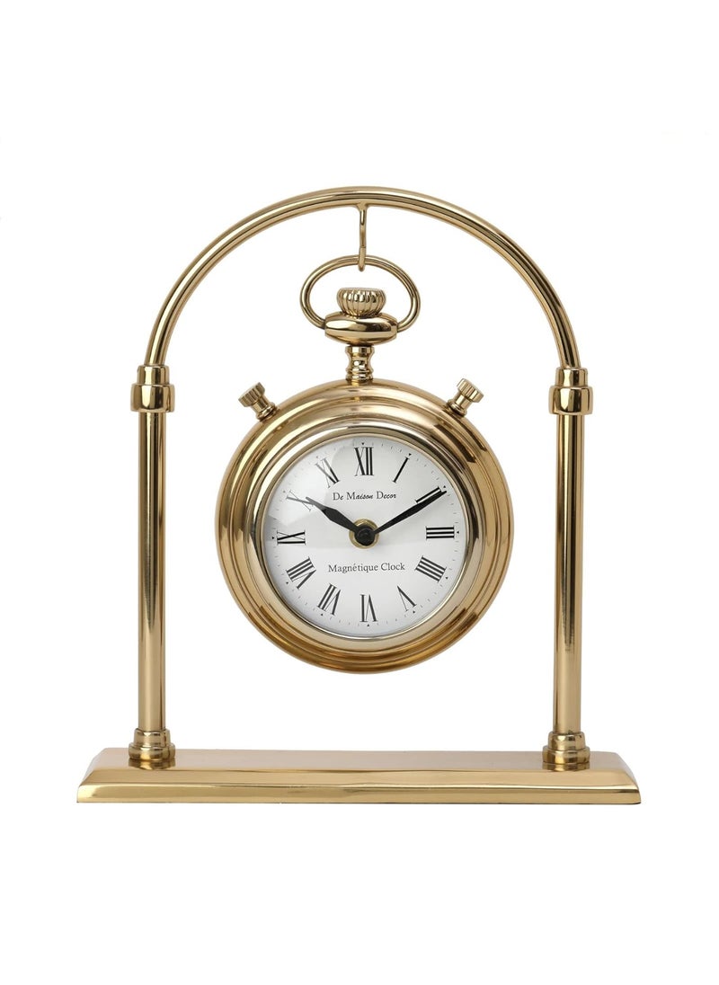 Decor de Maison Handcrafted Archway Time Piece Gold Colour Aesthetic Table Clock for Office Desk Centre Table Living Room Dining Room Bedroom 11 inches Height