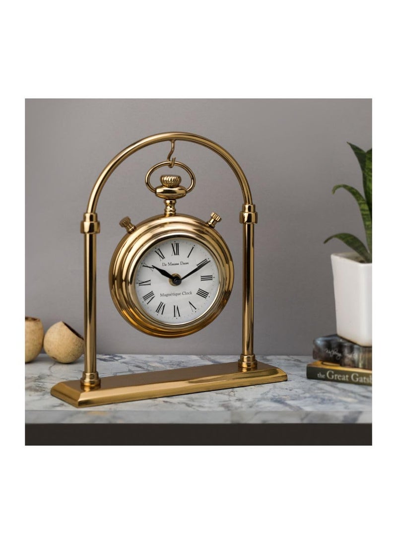 Decor de Maison Handcrafted Archway Time Piece Gold Colour Aesthetic Table Clock for Office Desk Centre Table Living Room Dining Room Bedroom 11 inches Height