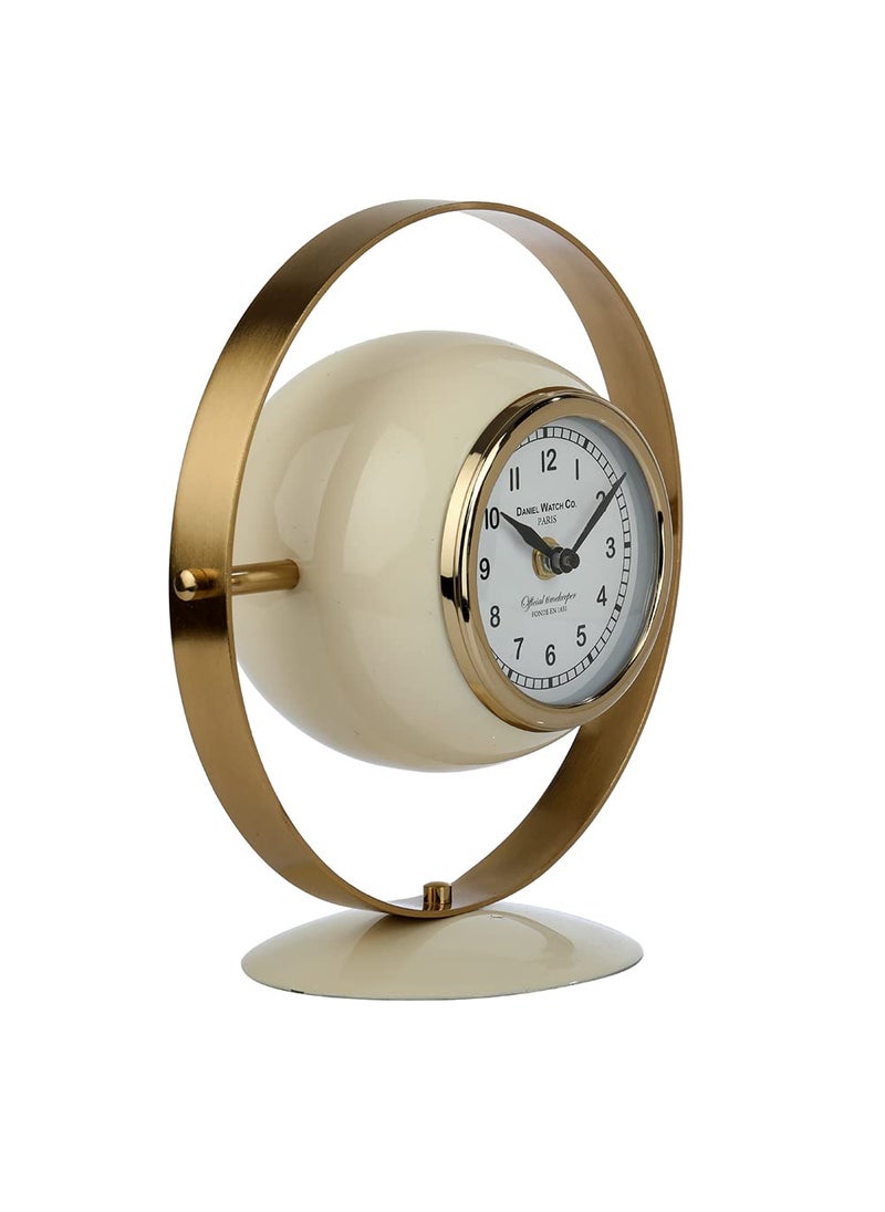 Decor de Maison Handcrafted Halo Clock in Ivory Enamle Gold Black Colour Decorative Table Clock for Office Desk Bedroom Living Room 98 inch Height