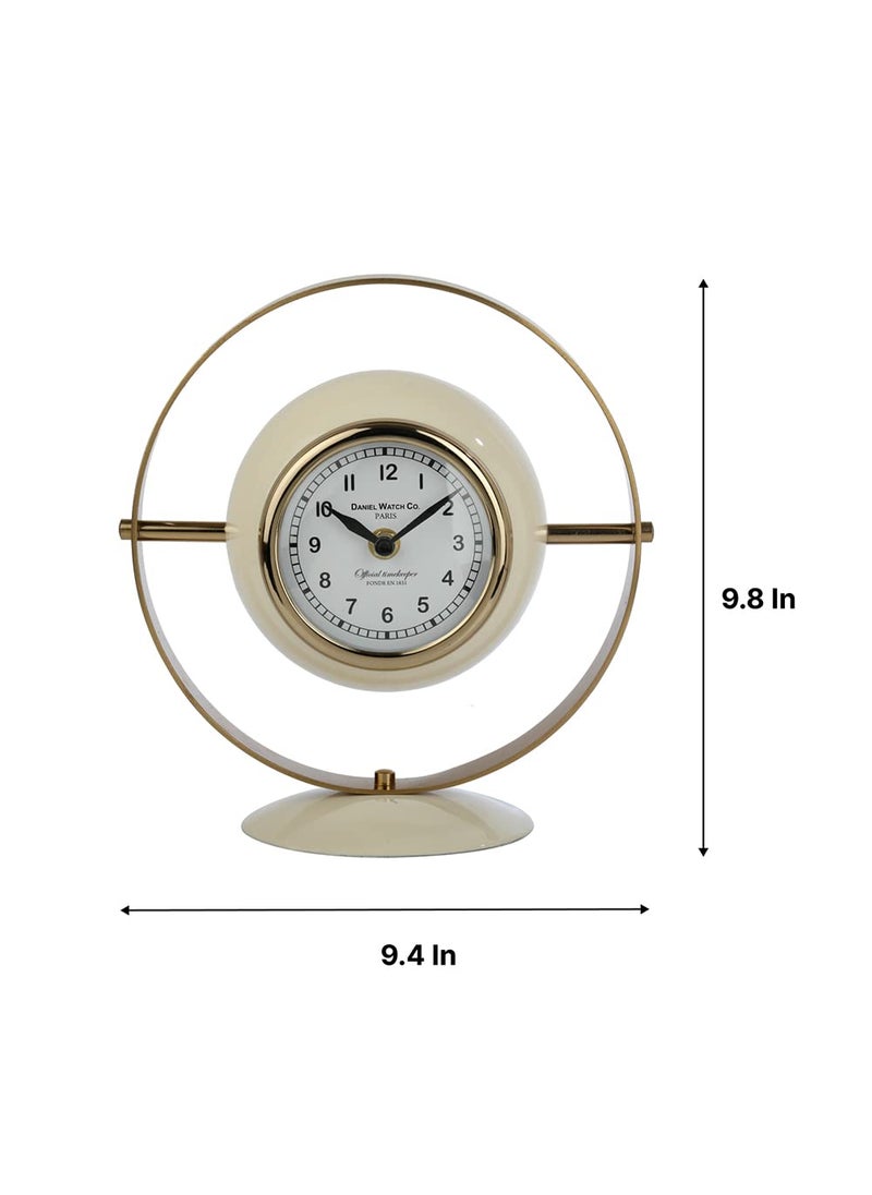 Decor de Maison Handcrafted Halo Clock in Ivory Enamle Gold Black Colour Decorative Table Clock for Office Desk Bedroom Living Room 98 inch Height