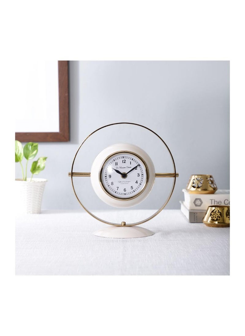 Decor de Maison Handcrafted Halo Clock in Ivory Enamle Gold Black Colour Decorative Table Clock for Office Desk Bedroom Living Room 98 inch Height