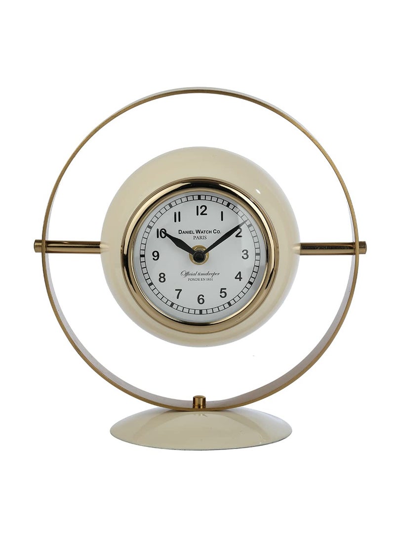 Decor de Maison Handcrafted Halo Clock in Ivory Enamle Gold Black Colour Decorative Table Clock for Office Desk Bedroom Living Room 98 inch Height