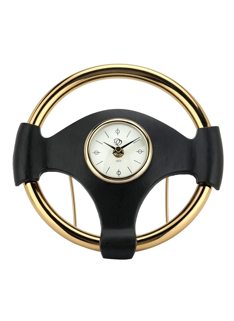 Decor de Maison Handcrafted Wheel Steel Clock Gold BodyBlack Ring Decorative Table Clock for Office Desk Centre Table Study Table in Metal