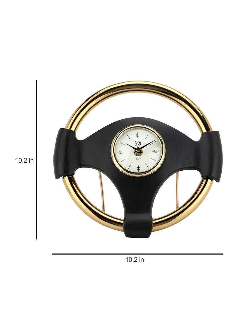 Decor de Maison Handcrafted Wheel Steel Clock Gold BodyBlack Ring Decorative Table Clock for Office Desk Centre Table Study Table in Metal
