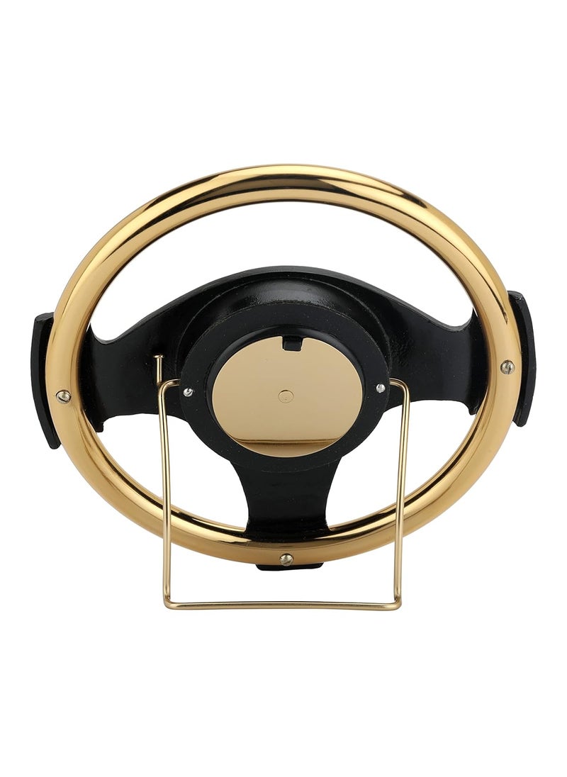 Decor de Maison Handcrafted Wheel Steel Clock Gold BodyBlack Ring Decorative Table Clock for Office Desk Centre Table Study Table in Metal