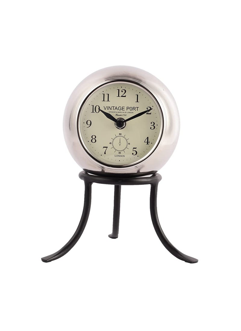 Decor de Maison Handcrafted Seated Sphere DeskTable Clock Decorative TableDesk Clock for OfficeBedroomLivingRoomStudyRoomBooksehelf Silver Black 9 inch