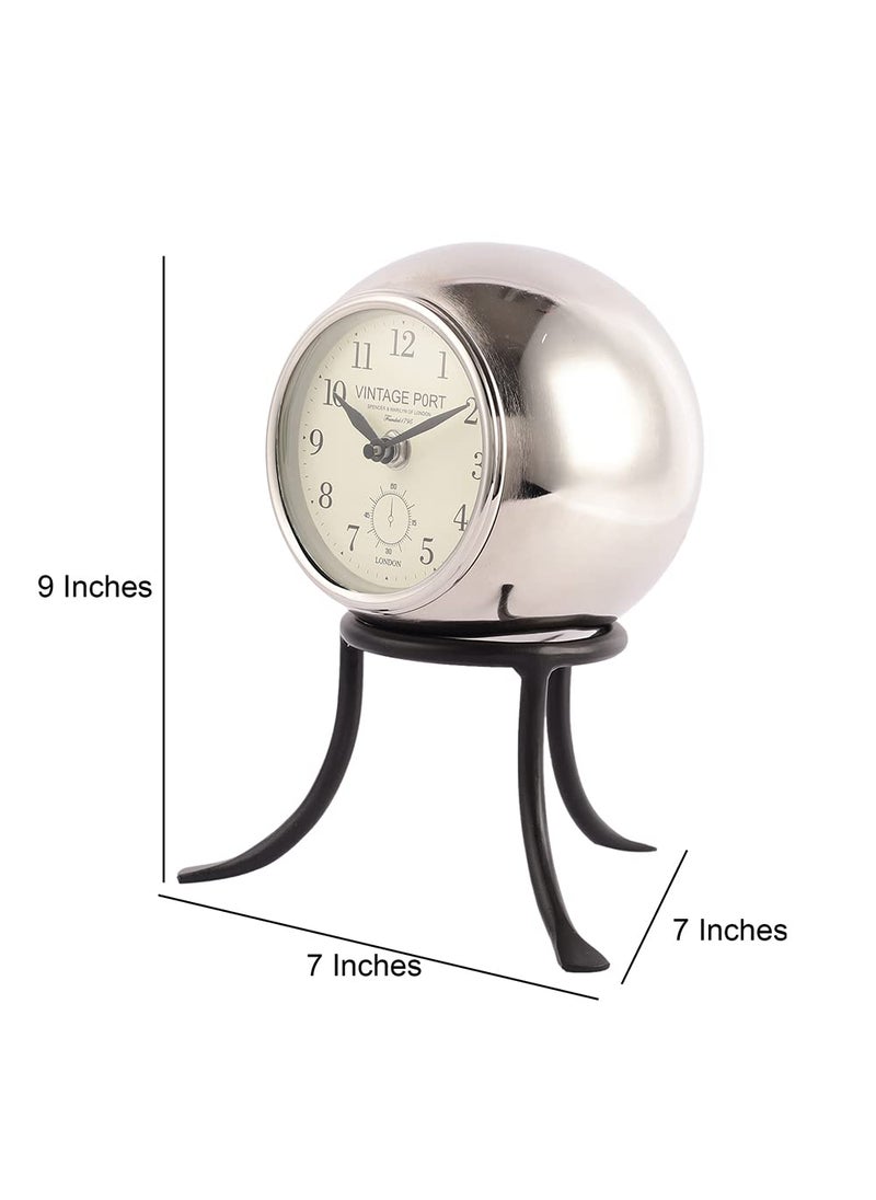 Decor de Maison Handcrafted Seated Sphere DeskTable Clock Decorative TableDesk Clock for OfficeBedroomLivingRoomStudyRoomBooksehelf Silver Black 9 inch
