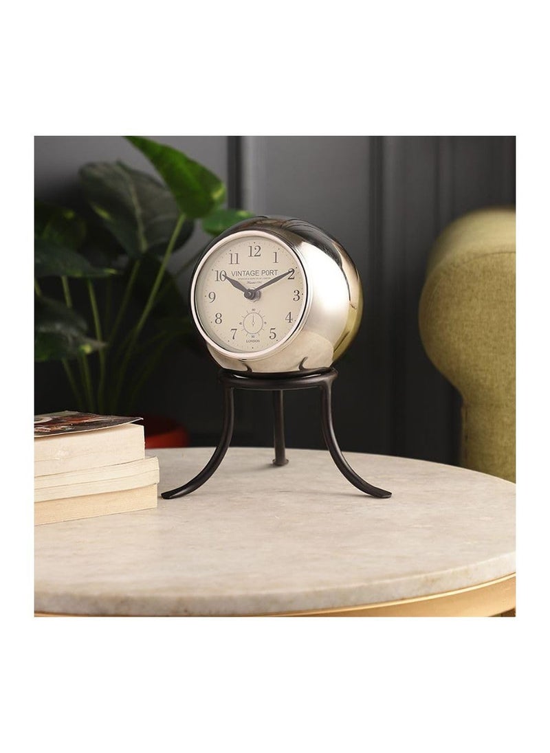 Decor de Maison Handcrafted Seated Sphere DeskTable Clock Decorative TableDesk Clock for OfficeBedroomLivingRoomStudyRoomBooksehelf Silver Black 9 inch
