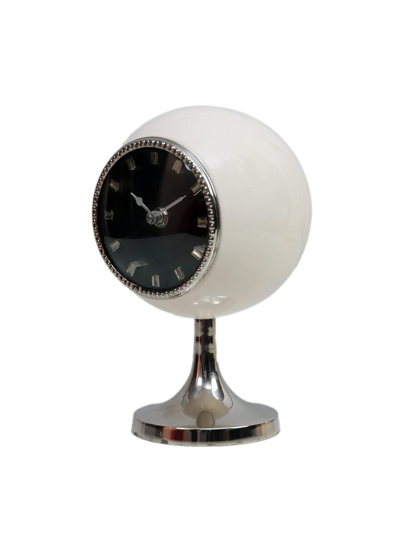 Decor de Maison White Circular Globe Table Clock for Home Decor and Table Decor Clock for Living Room Bedroom Study Table and Office Desk