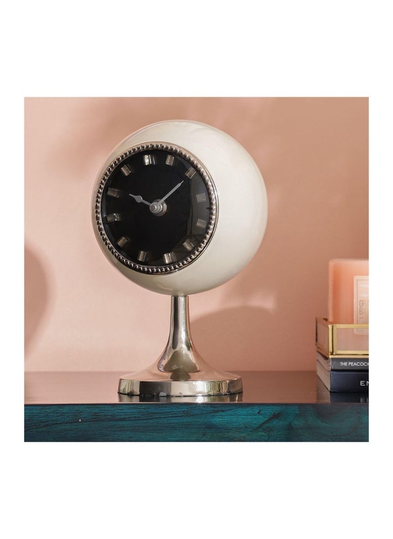 Decor de Maison White Circular Globe Table Clock for Home Decor and Table Decor Clock for Living Room Bedroom Study Table and Office Desk