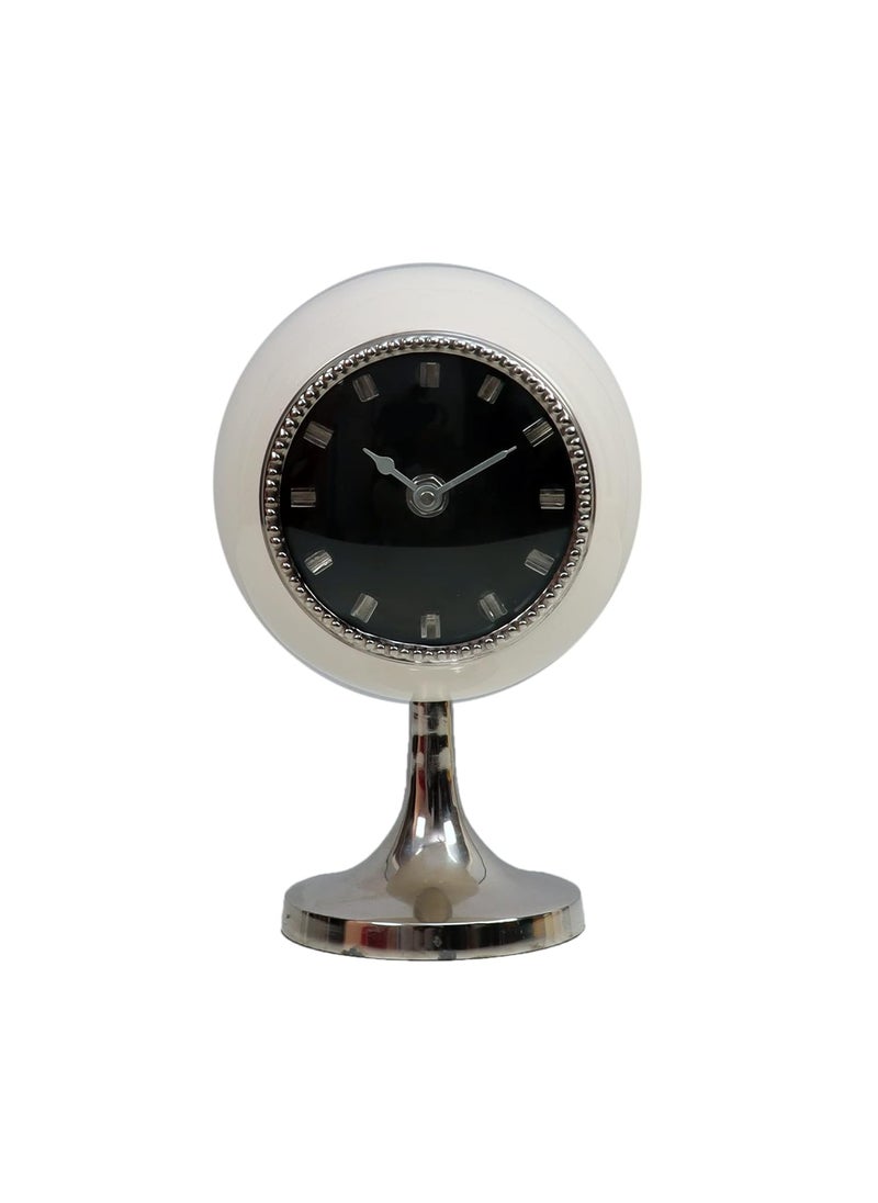 Decor de Maison White Circular Globe Table Clock for Home Decor and Table Decor Clock for Living Room Bedroom Study Table and Office Desk