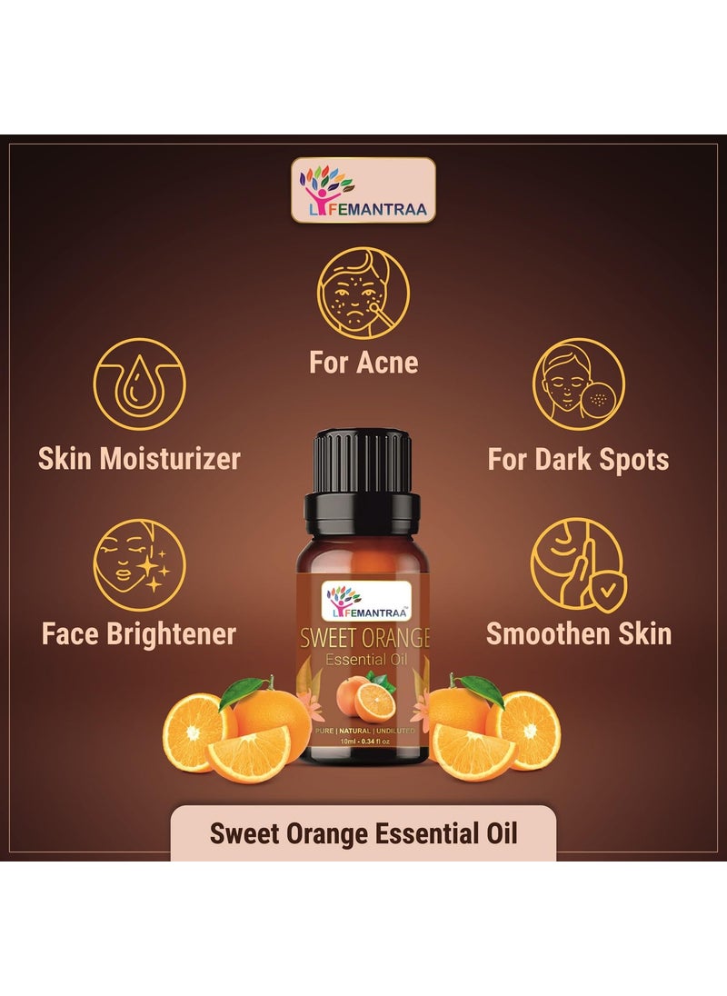 Lifemantraa Pure Lavender Peppermint Lemon Sweet Orange and Tea Tree Essential Oil for Home Fragrance Diffuser Essential Oils Set for Room Air Freshener Aroma Oil Diffusers Soap Making Candle Making 10ml Each 50ml