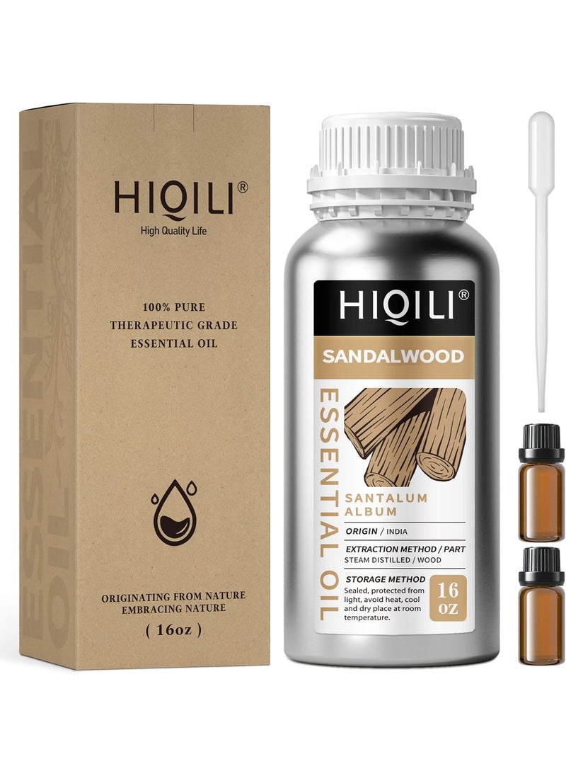 HIQILI Sandalwood Essential Oils, Long-Lasting Scent for Perfume, Diffuser, Soap Making & Candle- 16 Fl Oz