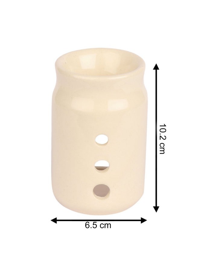 Pure Source IndiaCeramic Three Hole Aroma Burner for Home & Office Decor (4 x 2.4 inch, Ivory White)