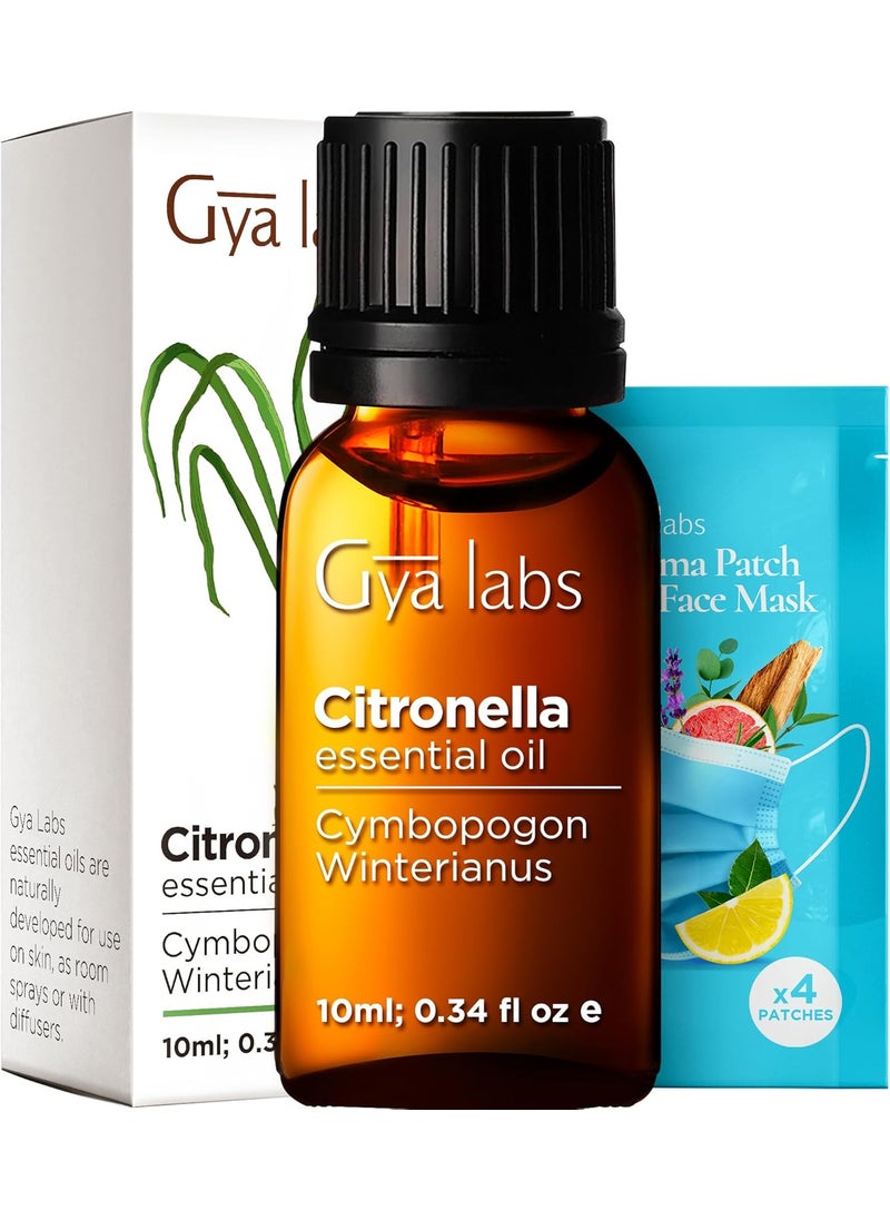 Gya Labs Citronella Essential Oil - 0.34 Fl Oz - 100% Pure Natural Citronella Oil for Skin, Diffuser, Candle Making Scent DIY & Aromatherapy - Outdoor & Indoor Use