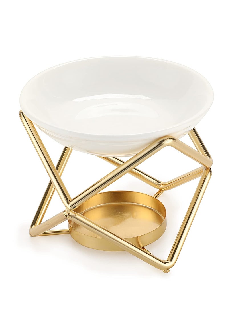 Metal Oil Burner Wax Warmer, Delicate Romantic Ceramic Tealight Candle Holder Oil Burner, Fragrance Warmer Aromatherapy Wax Candle Tart Burner Warmer Diffuser for Home Bedroom Décor