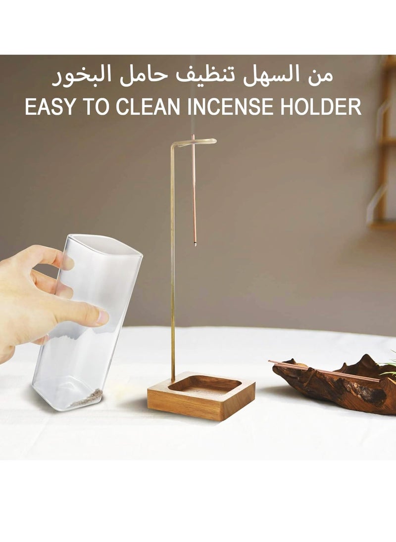 Modern Design Wooden Clear Mess-Free Incense Holder, Incense Stick Burner with Removable Glass Ash Catcher for Yoga Spa Mediation and Home Relaxation