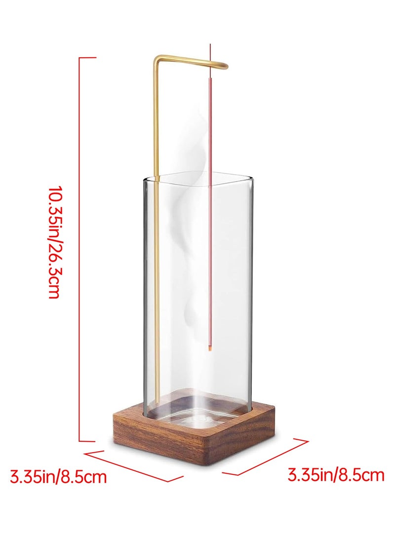 Modern Design Wooden Clear Mess-Free Incense Holder, Incense Stick Burner with Removable Glass Ash Catcher for Yoga Spa Mediation and Home Relaxation