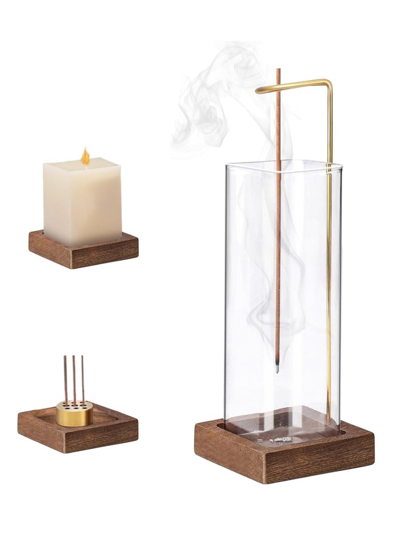 Modern Design Wooden Clear Mess-Free Incense Holder, Incense Stick Burner with Removable Glass Ash Catcher for Yoga Spa Mediation and Home Relaxation