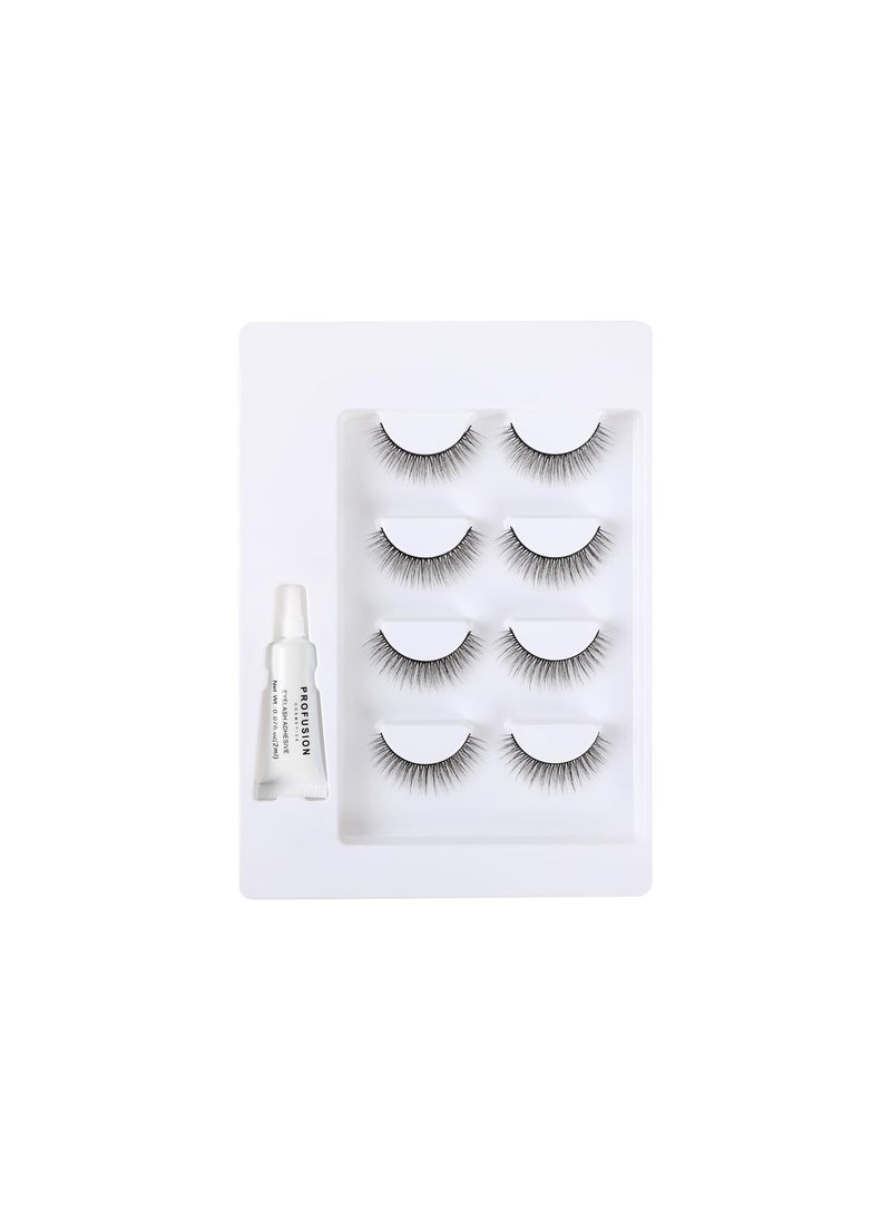 Profusion Cosmetics Frosted Snow Sparkle 4 Pair Luxe False Lash Set, Vegan and Cruelty Free Lightweight Lashes for Comfortable Wear Day or Night, Adhesive Set for Natural Eye Makeup Looks