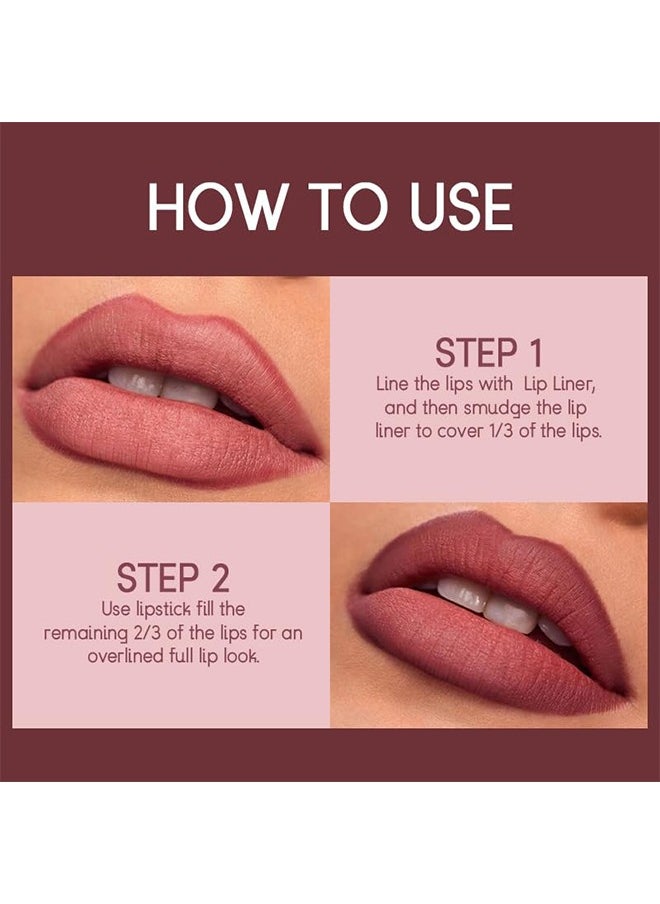 Matte Lips，2 in 1 Waterproof Lipstick and Lip Liner Combo Set - Long Lasting Matte Lipstick Pen with Liner Set Makeup Kit #S6