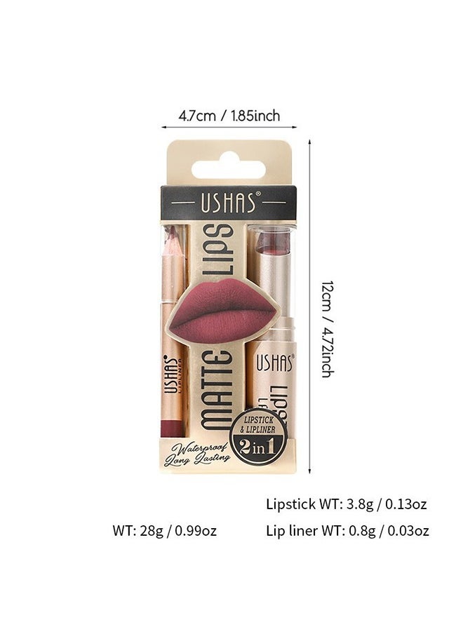 Matte Lips，2 in 1 Waterproof Lipstick and Lip Liner Combo Set - Long Lasting Matte Lipstick Pen with Liner Set Makeup Kit #S6