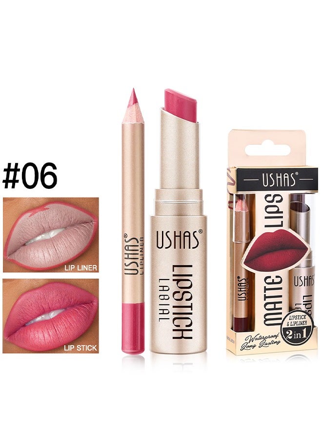 Matte Lips，2 in 1 Waterproof Lipstick and Lip Liner Combo Set - Long Lasting Matte Lipstick Pen with Liner Set Makeup Kit #S6