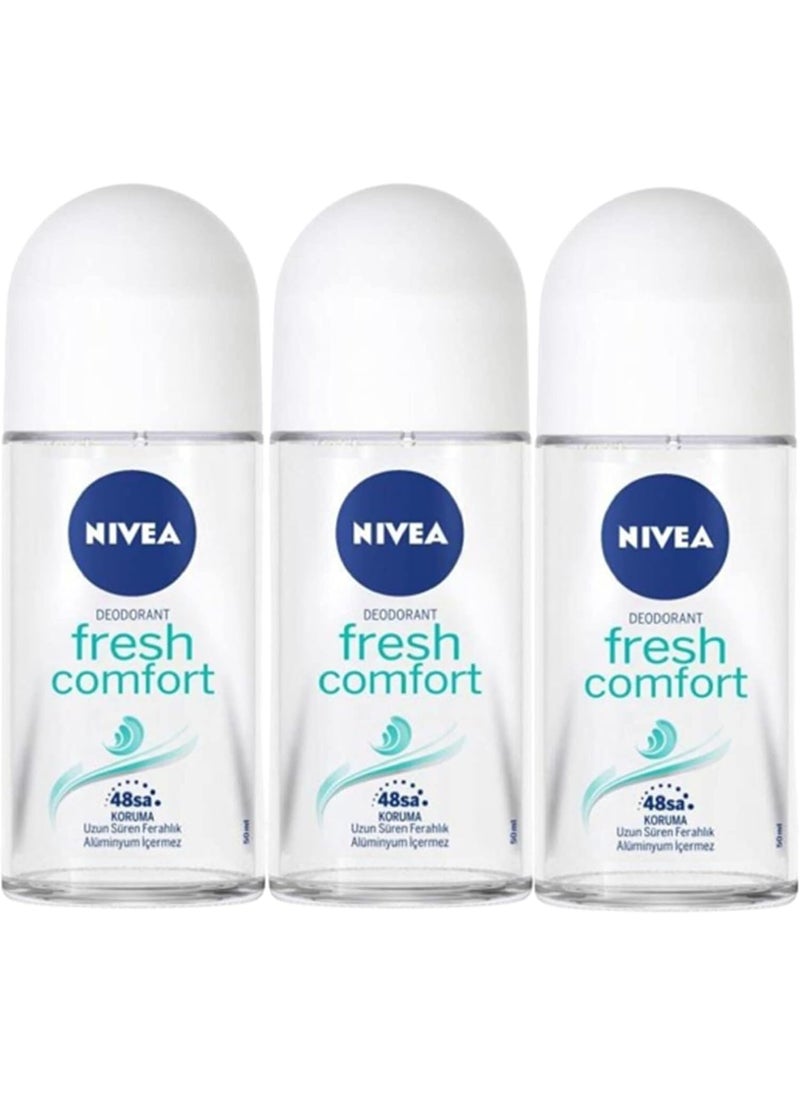 NIVEA FRESH COMFORT, ROLL-ON – FREE ALCOHOL, ANTIPERSPIRANT DEODORANT, 48 HOURS PROTECTION, 1.7 OZ (PACK OF 3)