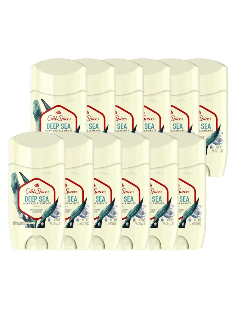 Old Spice Invisible Solid Antiperspirant Deodorant for Men, Deep Sea with Ocean Elements Scent, 2.6 Fluid Ounce (Pack of 12)