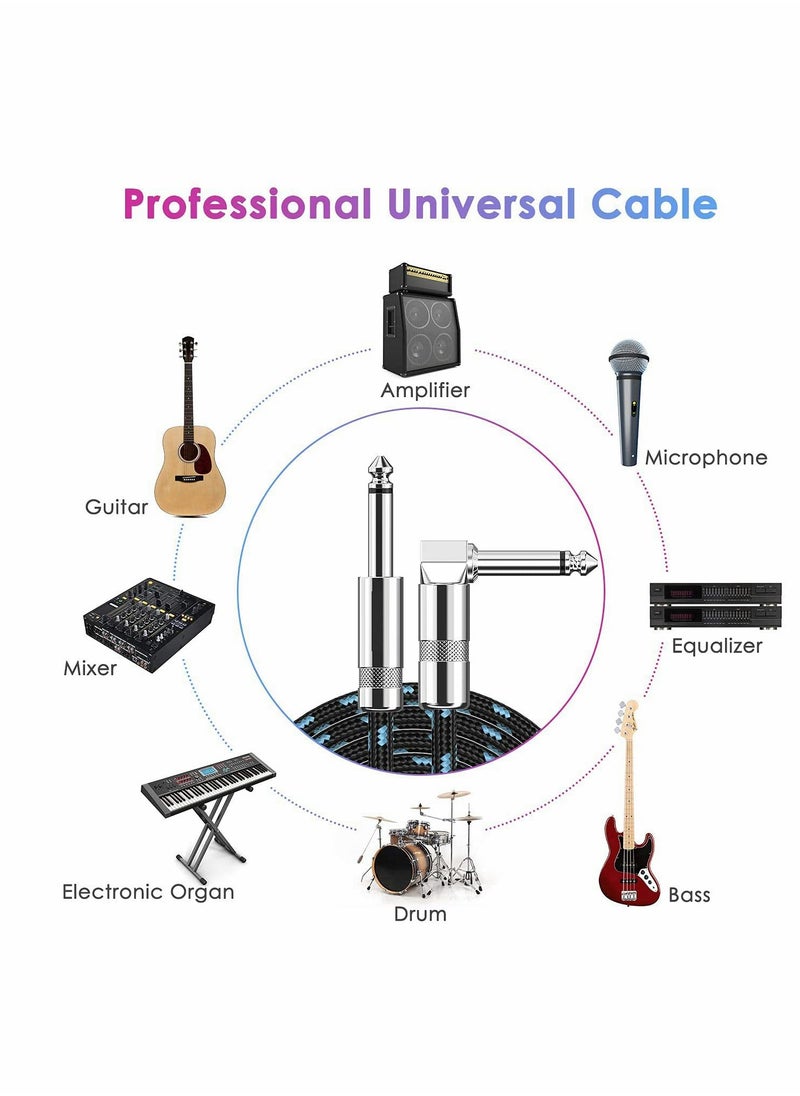 Guitar Cable Professional Instrument Cable Electric Guitar AMP Cord 1or4inch TS Cable for Guitar Bass Mandolin Keyboard and Pro Audio Right Angle 10FT Black+Blue