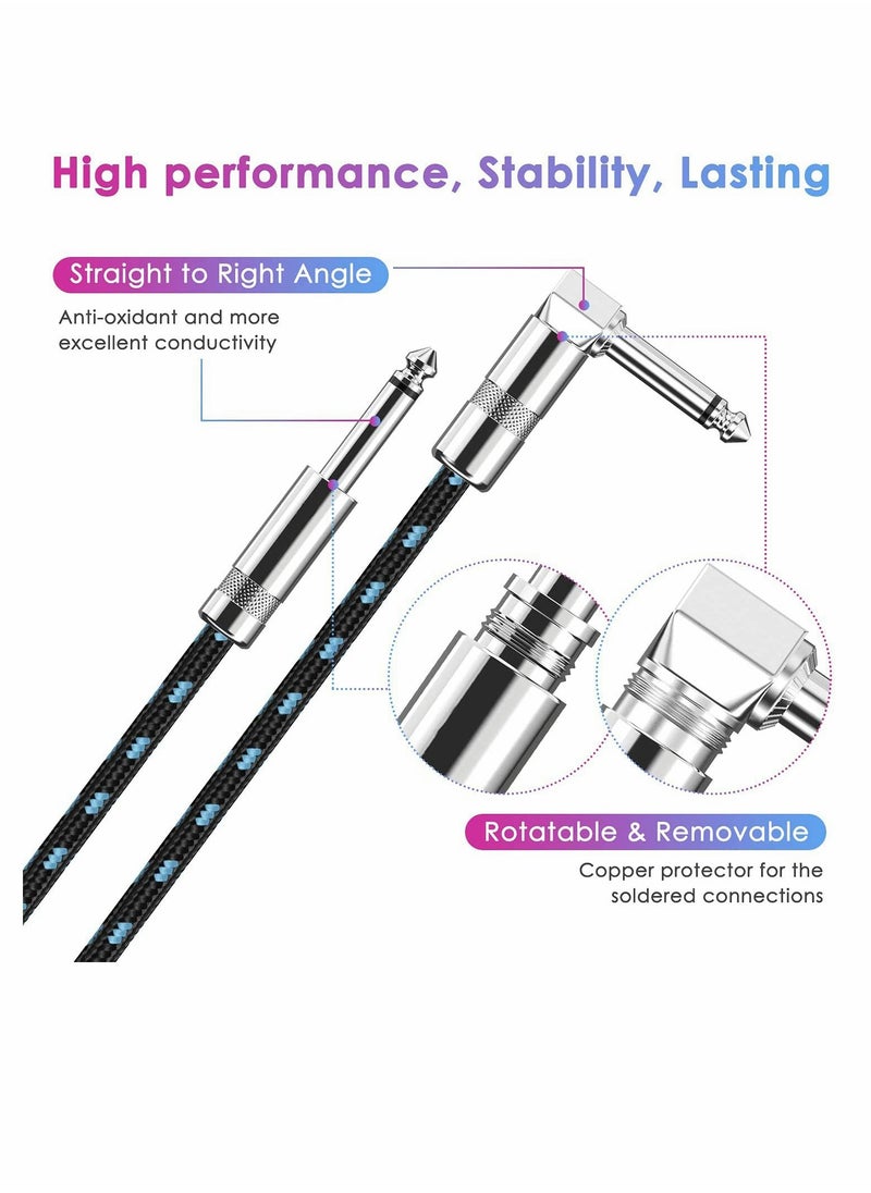 Guitar Cable Professional Instrument Cable Electric Guitar AMP Cord 1or4inch TS Cable for Guitar Bass Mandolin Keyboard and Pro Audio Right Angle 10FT Black+Blue