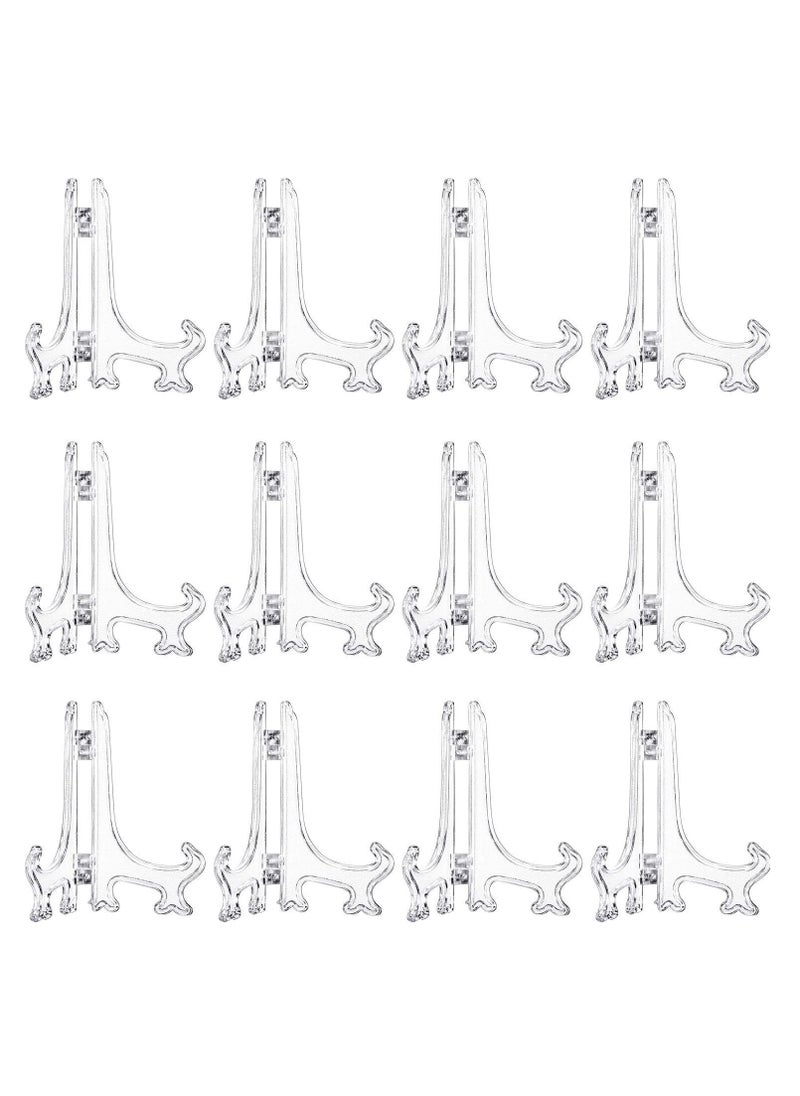 12 Pieces Plastic Easel Stands Plate Stands Holders, Picture Easel Stand Clear for Display Picture Frame Collectibles Desktop Weddings Party Home Decoration